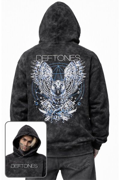 Fuddy Moda Unisex Oversize Deftones Back Printed Hooded Washable Rock Band Sw...