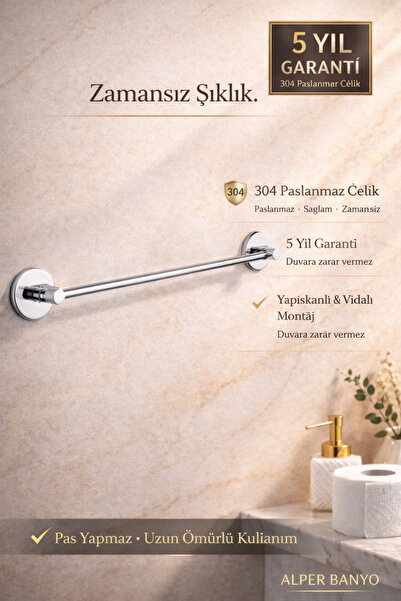 Alper Banyo 304 Stainless Steel Long Towel Holder, Towel Rack – 5 Year Warran...