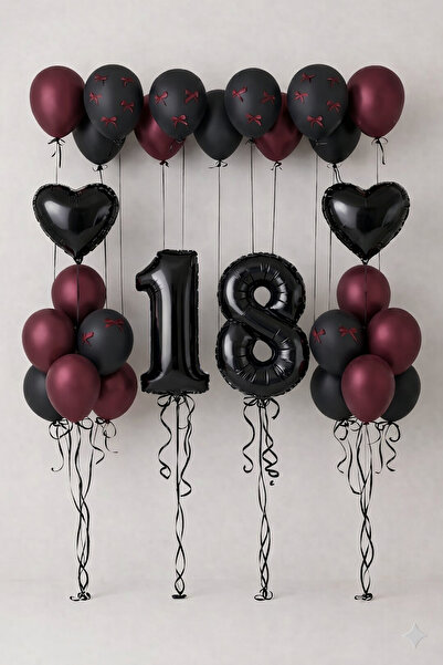 Miels Concept Bordo Kurdeleli Cherry Konsept Yaş Seçenekli Doğum Günü Mumlu B...