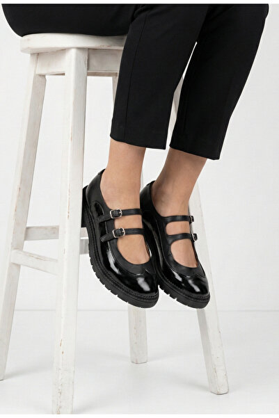 Dasha Women's black Leather shoes with straps 39