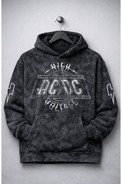 Fuddy Moda Unisex Oversize AC-DC High Voltage Φούτερ με στάμπα στα μανίκια κα...