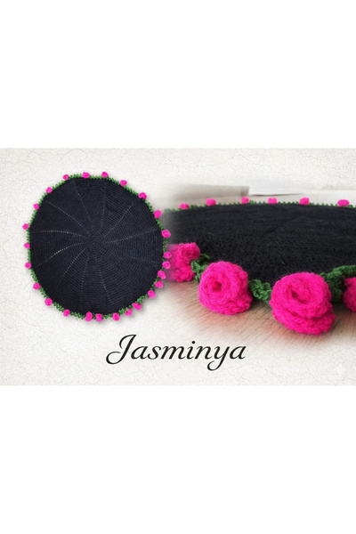 Jasminya بطانية سوداء مزينة بزهور الفوشيا، شال على شكل باقة، بطانية باقة بقطر...