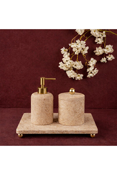 MIARIK DESIGN & DEKORASYON DEKORATİF TRAVERTEN MERMER AKSESUAR DETAYLI 3 LU B...