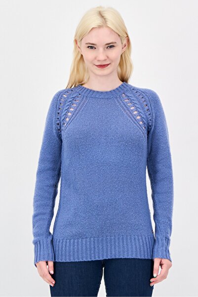 Harmont & Blaine Women Crew Neck Eyelet Sweater, Blue