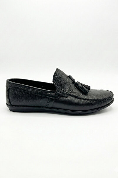 Ekonomik Ayakkabı Men's Black Tasseled Leather Loafer Moccasin – Laceless Sli...