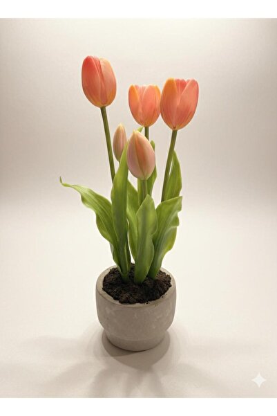 Clini Lalele Artificiale "Real Touch" în Ghiveci de Beton – 30 cm