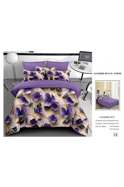FIONNA.RO Finet Duvet Cover Set 6 Pieces 5D - Artistic Stylized Purple Flowers