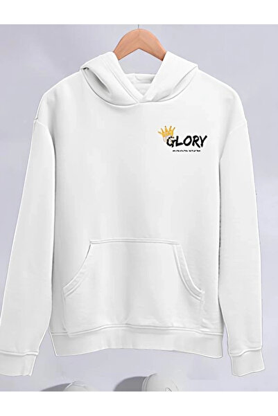 MODA Зимна трикотажна блуза с качулка - бяла