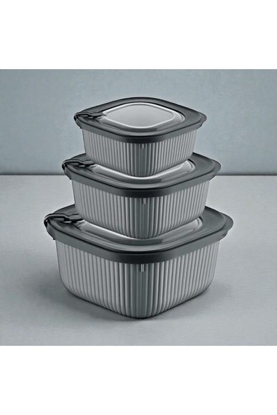 PONÇİK STORE 3 Piece Square Microline Storage Container Set (600-1100-1800 ml)