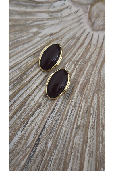 VOBEEYKU Gold Oval Frame Detail Stone Look Earrings