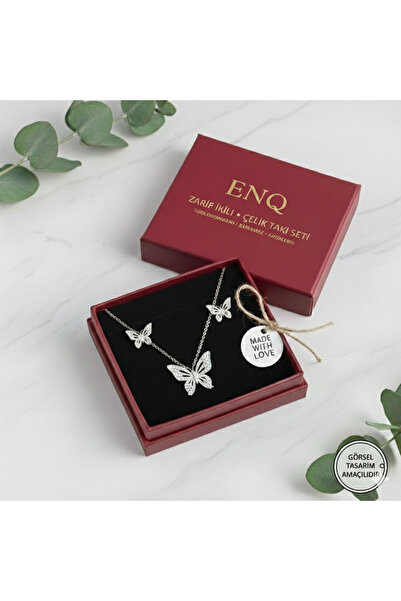 ENQ Işıltılı Süpriz Seti: Zarafetin Yeni Tanımı - Çelik Kolye ve Küpe Set