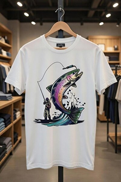 playwear Μπλουζάκι ψαρέματος με στάμπα ψαρέματος με καλάμι ψαρέματος, ψάρια λ...