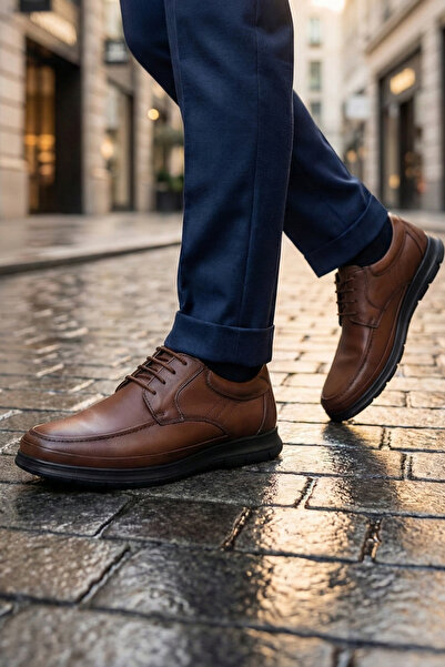 Ekonomik Ayakkabı Men's Brown Genuine Leather Lace-Up Casual Classic Shoes – ...