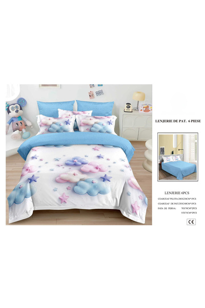 FIONNA.RO Finet Duvet Cover Set 6 Pieces 5D - Blue With Clouds And Stars