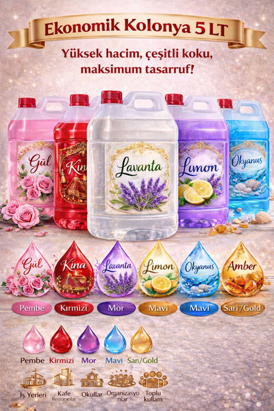 narniamiss Ekonomik Kolonya 5 LT – Renk & Koku Seçmeli – Toplu Kullanım