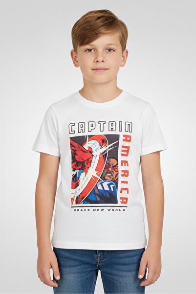 Marvel Captain America Kids Boy Short Sleeve T-Shirt, White