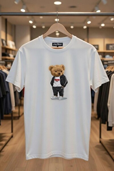 playwear Cute Teddy Bear Printed Love Design 100% Cotton Regular Fit Crew Nec...