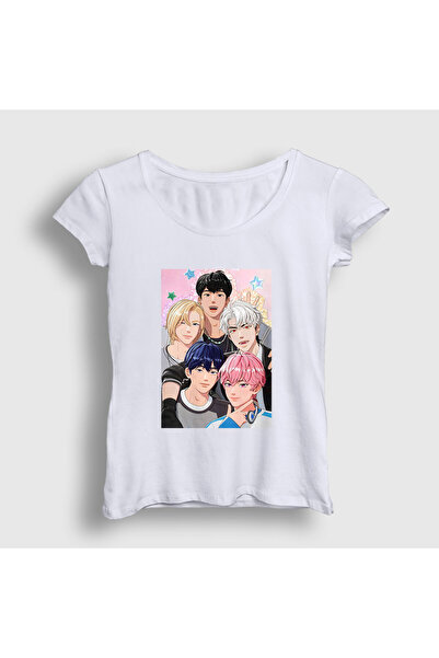 Presmono Γυναικείο μπλουζάκι K Pop Plave με λευκή λωρίδα 601553tt