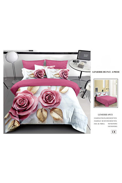 FIONNA.RO Finet Duvet Cover Set 6 Pieces 5D - Pink Roses and Golden Petals