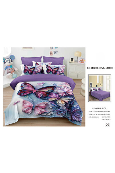 FIONNA.RO Finet 6-Piece 5D Duvet Cover Set - Purple With Colored Paper Butter...