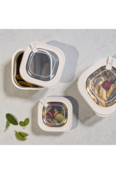 PONÇİK STORE 3 Piece Square Microline Storage Container Set (600-1100-1800 ml)