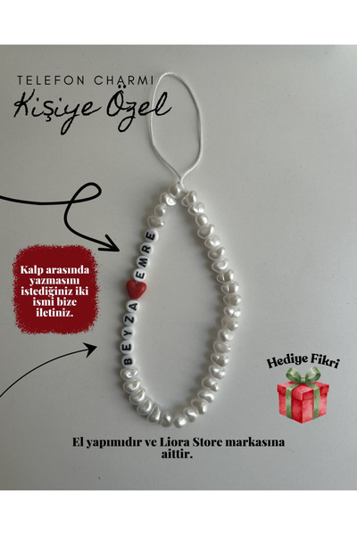 Leorat Store İnci Telefon Charm Kalp Boncuklu Kişiye Özel İsimli Telefon ipi ...