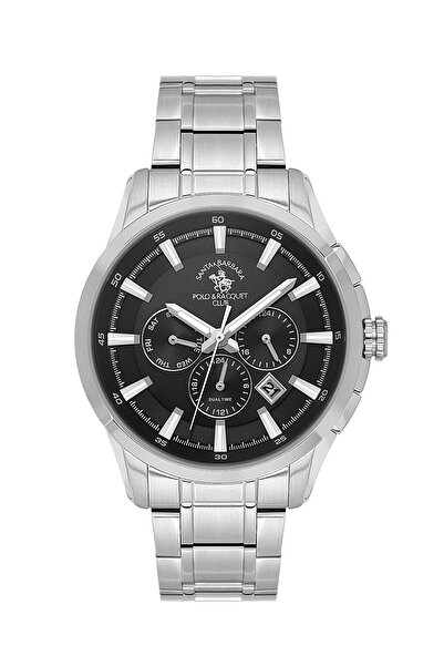 Santa Barbara Polo & Racquet Club Men's Watch with Dial Black Band Silver Col...
