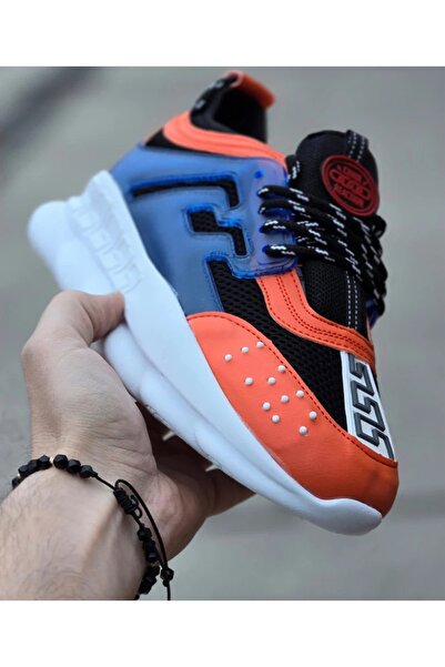 EXCLUSIVE STYLE Eco- Leather sneakers - CHAIN ​​Orange/Blue