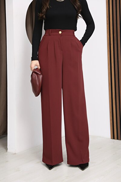 Ekim Store Παντελόνι Palazzo με ψηλή μέση και χρυσά κουμπιά