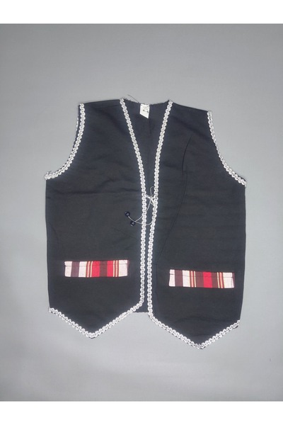 keşancım Boys' Combed Cotton Vest with Pockets and Silver Embroidery