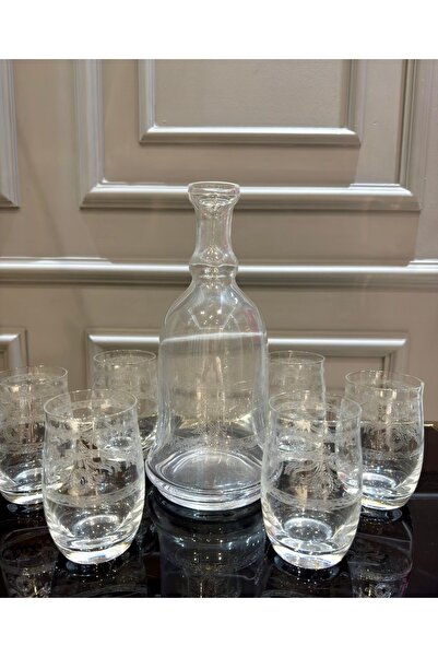 Vakıf home Bohemia Kristal 7 Parça Karaf Meşrubat Su Bardağı İşlemeli