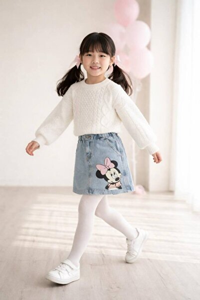 ARBİ kids Girl's Denim Skirt and Mickey Mouse Patterned Holiday Outfit