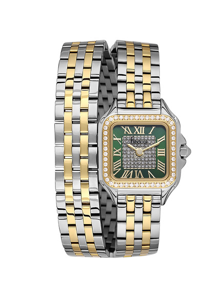 Freelook ساعة لوميير النسائية المصنوعة من الفولاذ المقاوم للصدأ باللونين الفض...