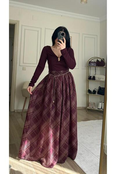 YELZEY BUTİK Lattice Detail Flared Skirt