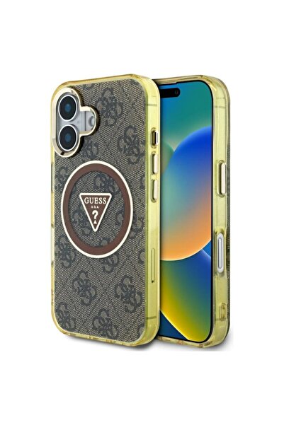 Guess IML Metal Glitter 4G Circle Triangle MagSafe Case for iPhone 16