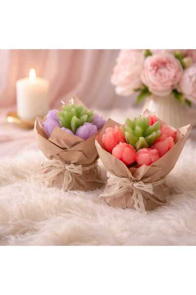 victiny Σετ 2 μπουκέτα με μωβ/κόκκινες τουλίπες από παραφίνη 9/12 cm