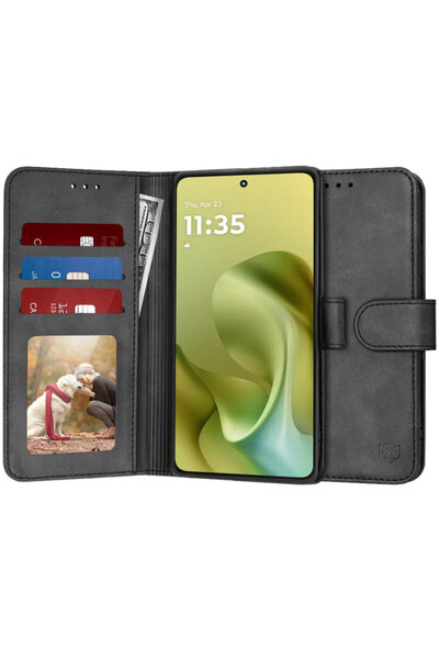 Techsuit Θήκη 360° για Motorola Moto G86, Ημερολόγιο, Μαύρη