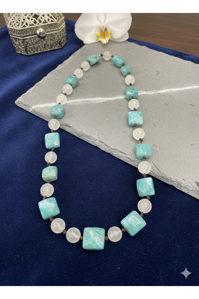 Zihintaşı Atölyesi Amazonite & Quartz Natural Stone Handmade Necklace