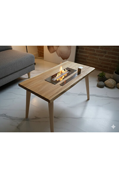 VEO STORE Masif Kayın Ağacı Bioethanol Şömineli Orta/Yan Sehpa