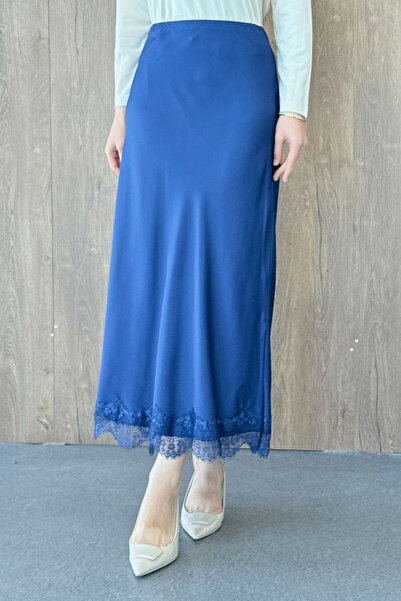 Şulemoda Giyim Scalloped Satin Skirt Navy Blue