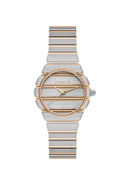 Freelook ساعة نسائية من الفولاذ المقاوم للصدأ باللونين الفضي والذهبي الوردي م...
