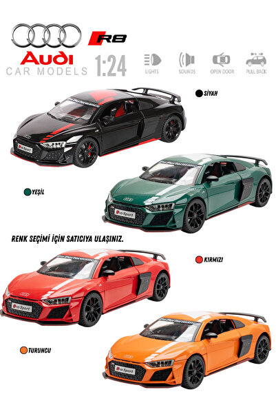 welcomein Audi R8 1:24 Diecast Model Araba Işıklı Sesli Çek Bırak Metal Gövde...