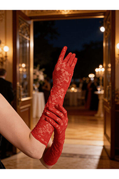 Moreva Mănuși lungi din dantelă roșie