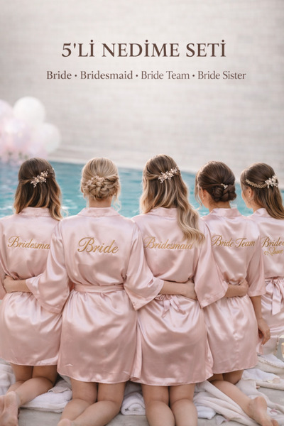 ALAZ TASARIM HOBİ Set de 5 halate de domnișoară de onoare din satin cu broder...