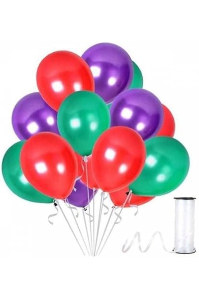 BenimMarifetlerim Metallic Purple Green Red Balloon 12 Inch 15 Pieces