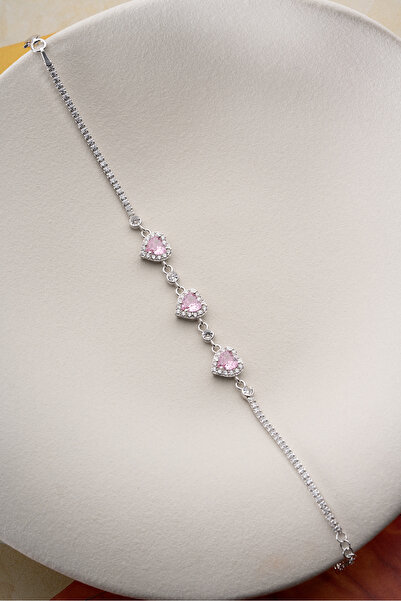 Silvano Jewelry 925 Ayar Gümüş Rodyum Kaplama Kalpli Model Suyolu Bileklik