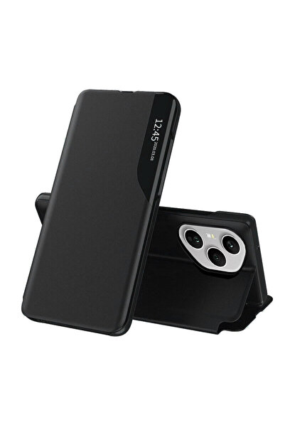 Techsuit Honor 400 Pro Leather View Flip Case, Black