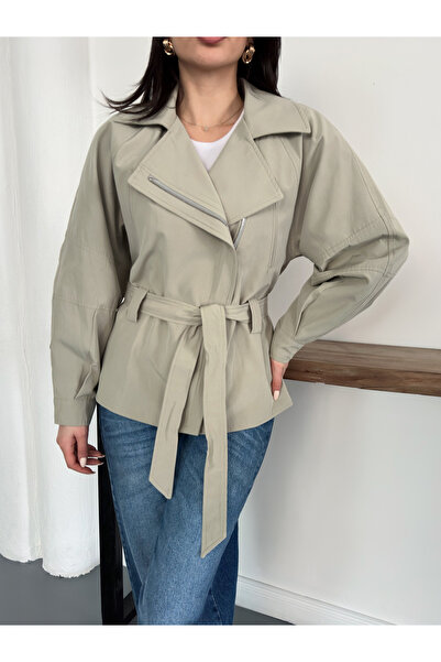 Ekim Store Belted Zippered Double-Breasted Trench Coat