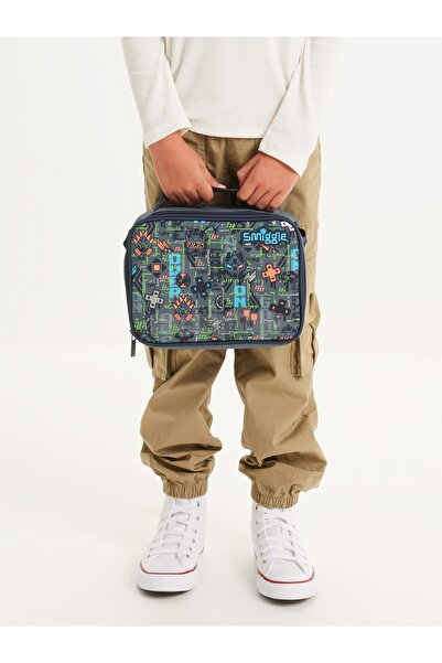 SMIGGLE Trailblazer Oblong Gray Lunch Box with Name Tag – Insulated, with Strap