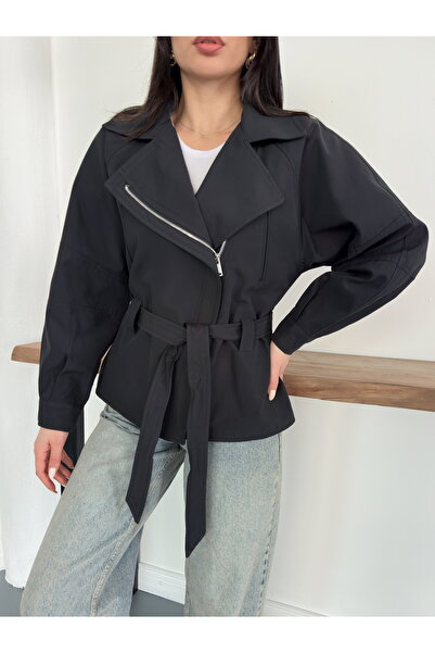 Ekim Store Belted Zippered Double-Breasted Trench Coat